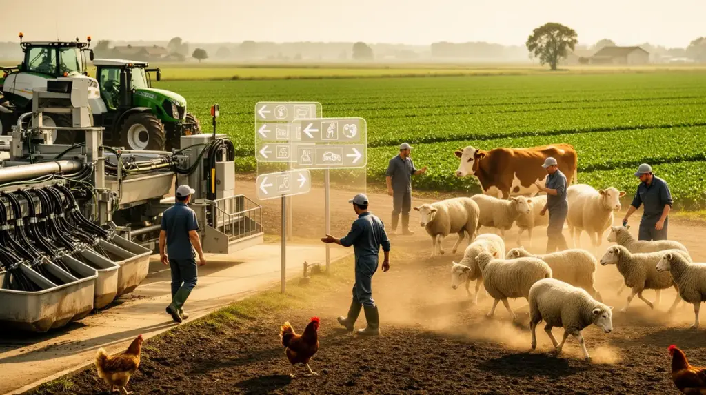Vue d'une ferme moderne optimisée pour gagner du temps en elevage