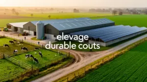 Vue aerienne elevage durable couts ferme moderne panneaux solaires prairies animaux