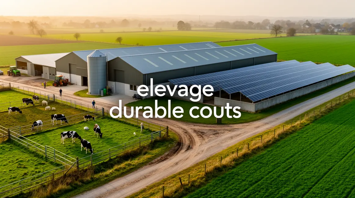 Vue aerienne elevage durable couts ferme moderne panneaux solaires prairies animaux