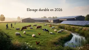 Ferme elevage durable 2026 animaux en pature panneaux solaires biodiversite