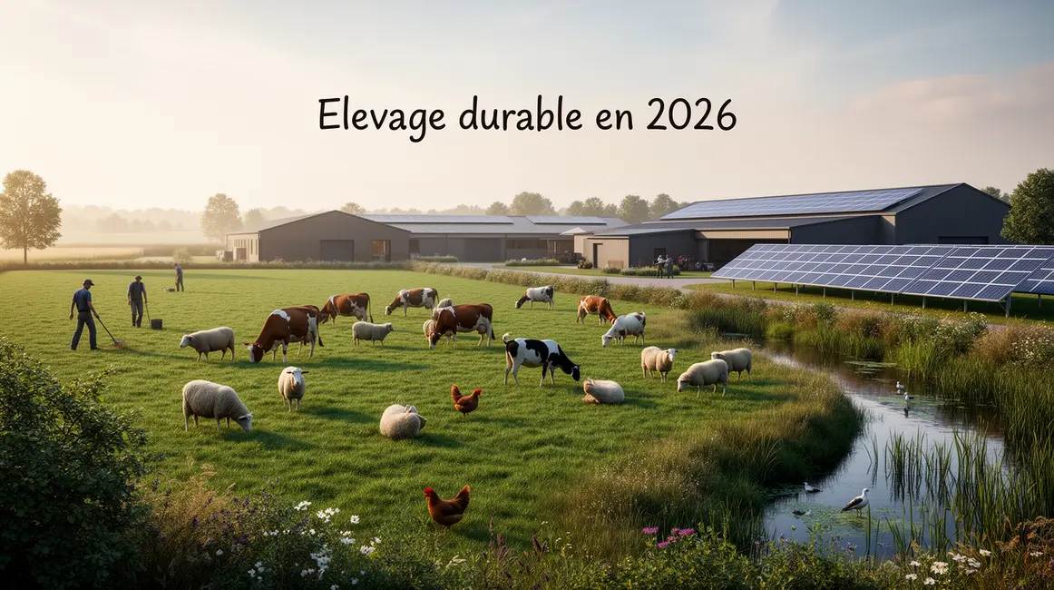 Ferme elevage durable 2026 animaux en pature panneaux solaires biodiversite