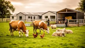 Elevage durable ferme moderne animaux divers plein air