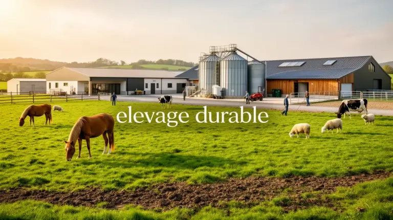 Vue panoramique ferme moderne elevage durable