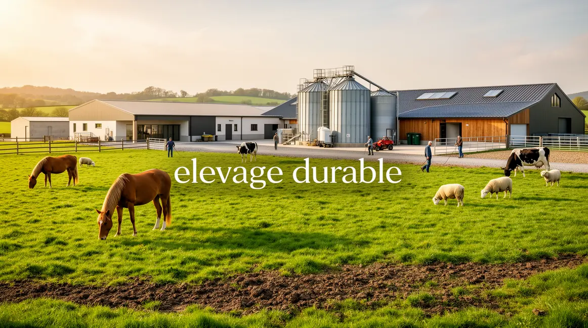 Vue panoramique ferme moderne elevage durable