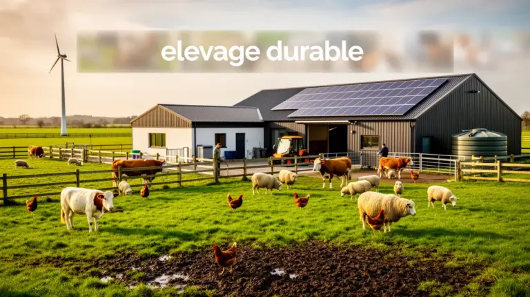 Ferme moderne avec animaux et installations écologiques elevage durable