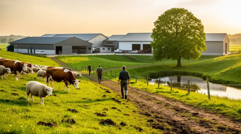 vue elevage durable ferme moderne prairies troupeaux