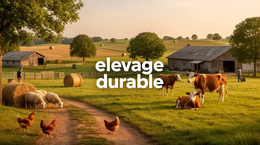 Scène ferme rurale elevage durable animaux arbres pâturages