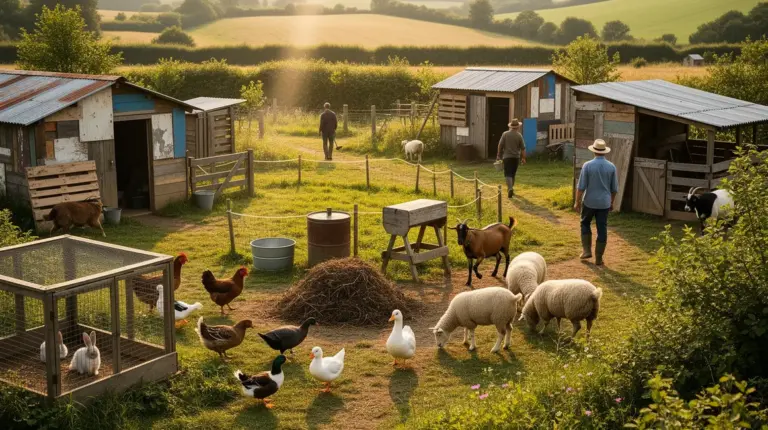 ferme elevage durable petit budget vue animaux abris vegetation