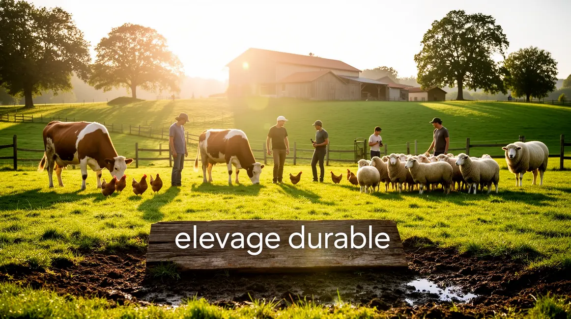 Scène rurale elevage durable animaux prairie soleil