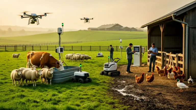 Elevage en 2026 moderne paysage rural animaux technologie