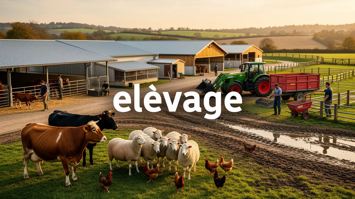 Scene realiste de ferme elevage moderne avec animaux