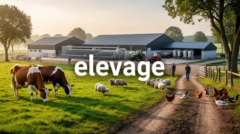vue exploitation agricole avec elevage animaux divers