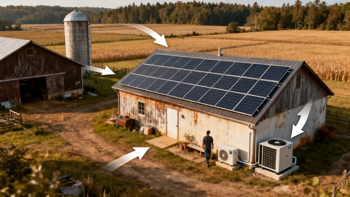 Ferme panneaux solaires pompe à chaleur énergie renouvelable
