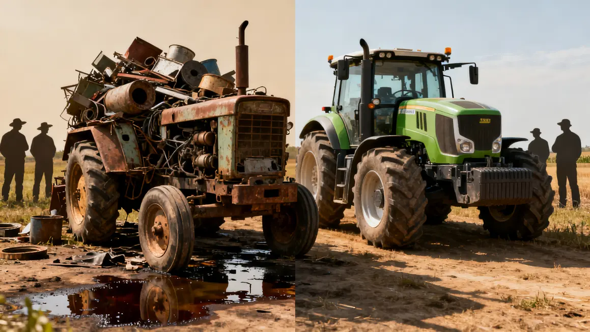 Comparaison matériel agricole ancien et moderne, atelier agricole
