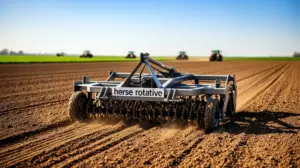 herse rotative moderne en action champ preparation du sol