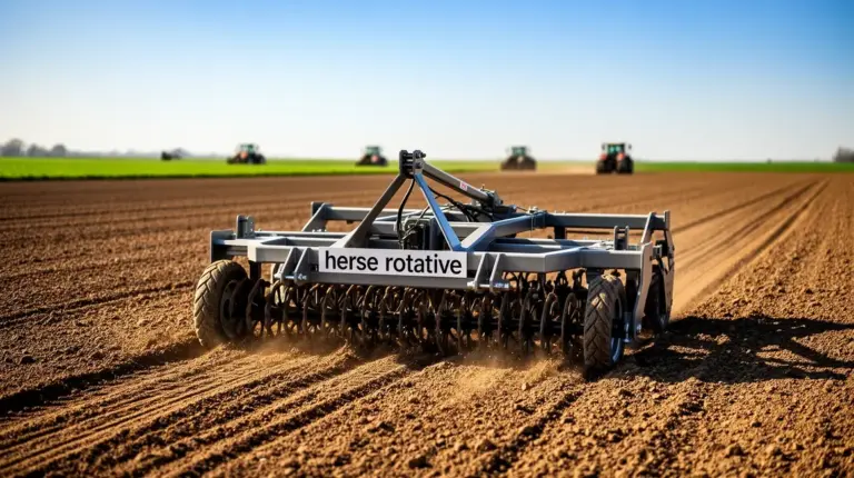 herse rotative moderne en action champ preparation du sol