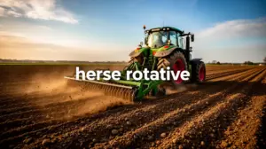 champ avec tracteur et herse rotative en action