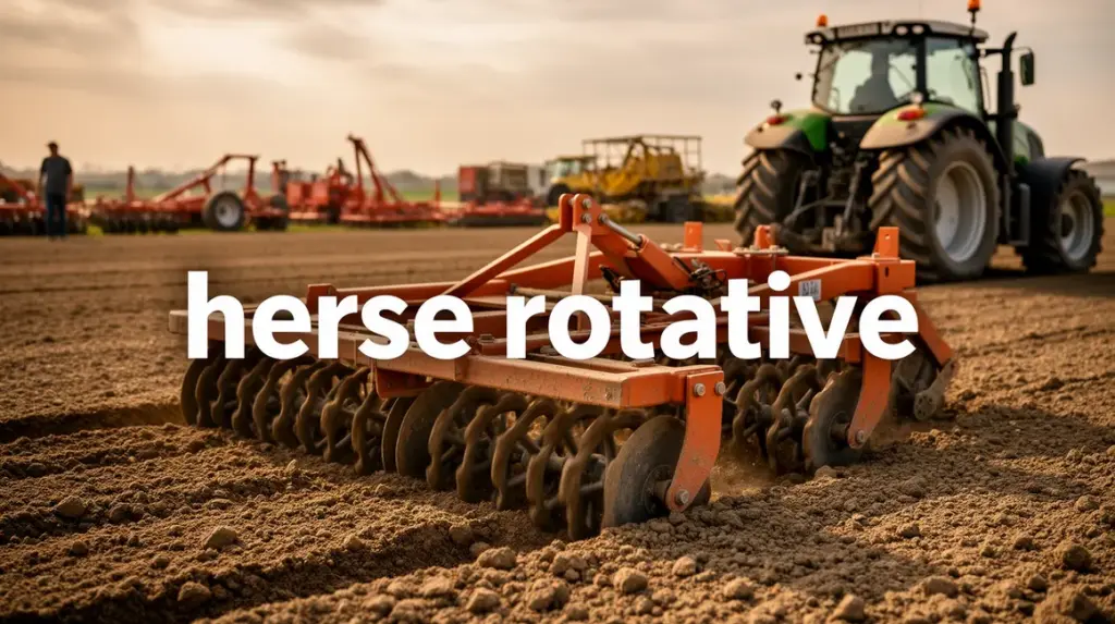 herse rotative dans champ avec tracteur