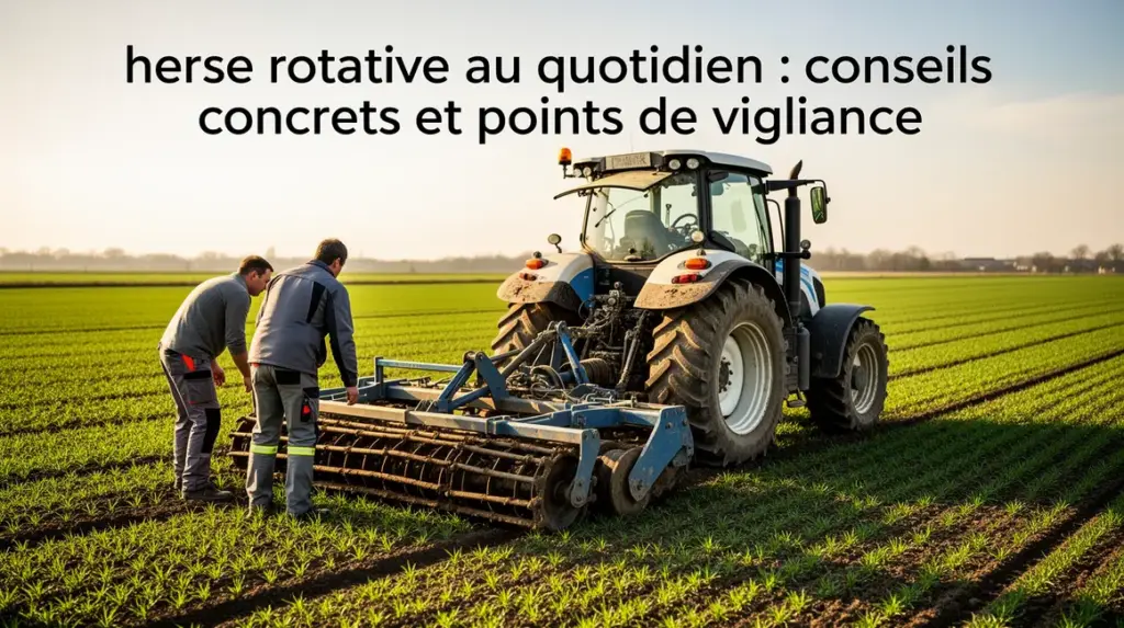 herse rotative sur champ avec operateurs conseils vigilance