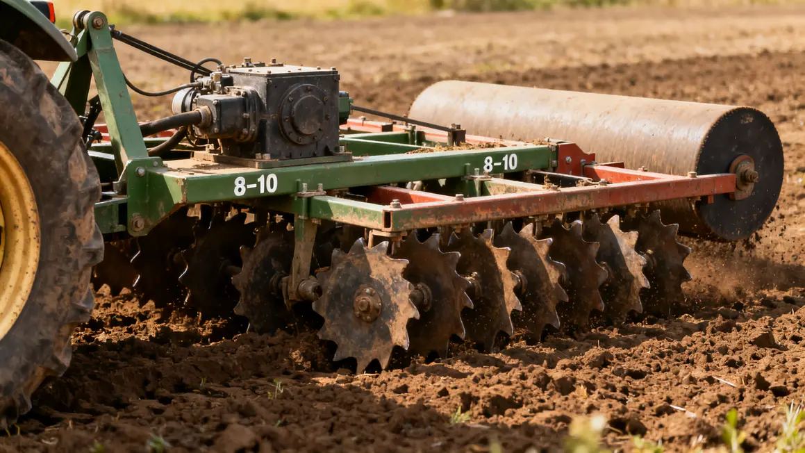 coupe laterale herse rotative tracteur profondeur