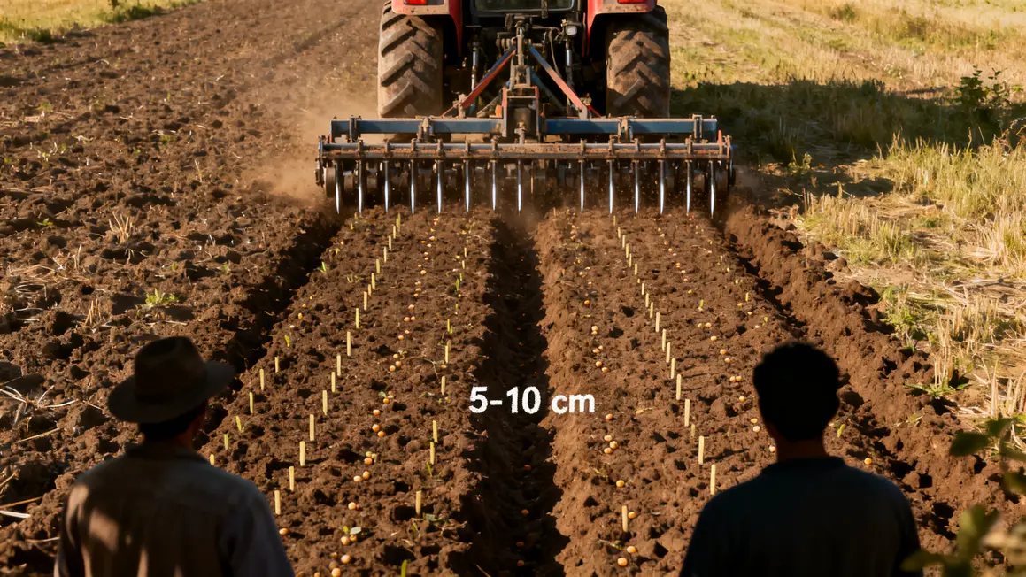 tracteur avec herse rotative profondeur 5-10 cm
