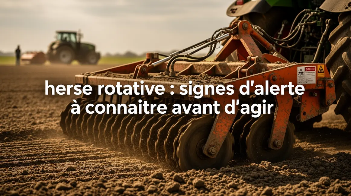 Herse rotative agricole sur champ, signes d'alerte à surveiller