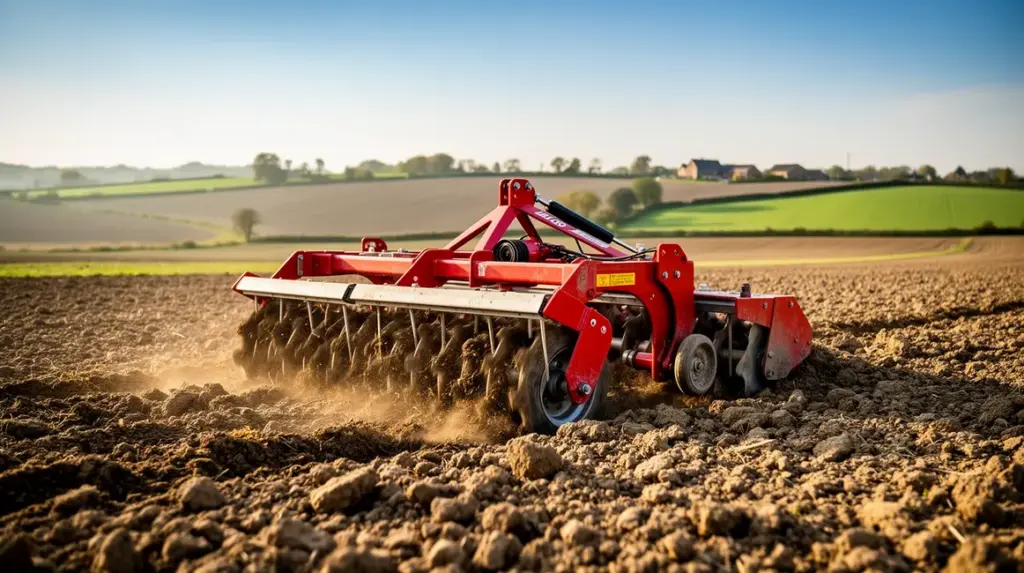 herse rotative moderne sol argileux paysage