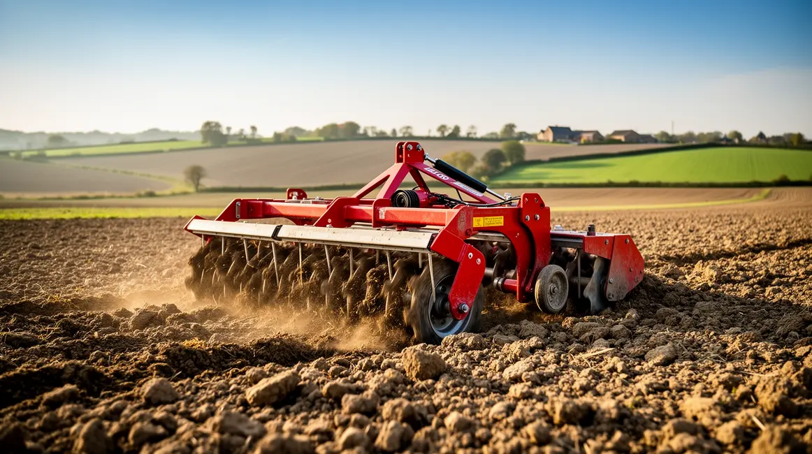 herse rotative moderne sol argileux paysage
