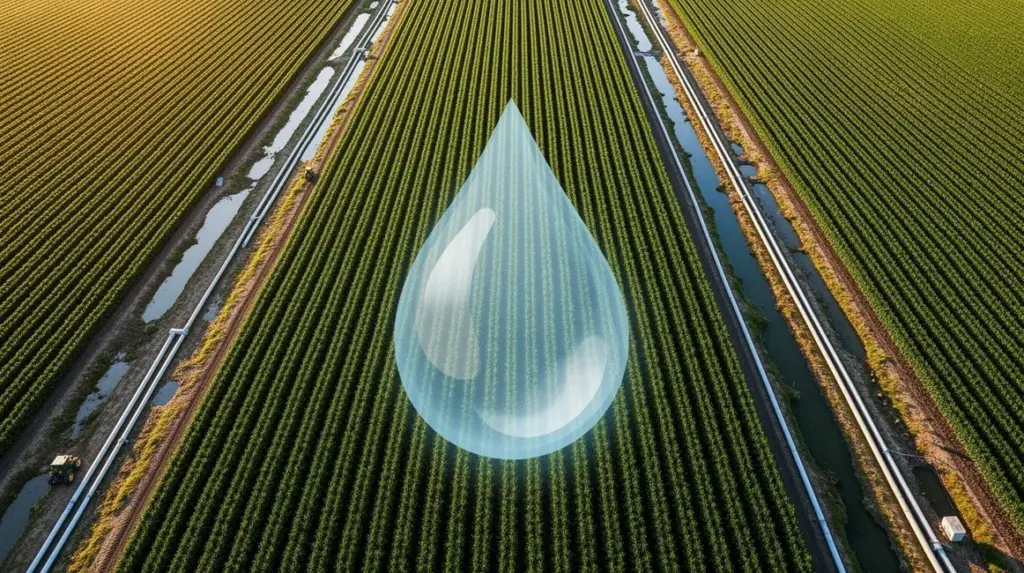 champ irrigue canalisation vue photorealiste goutte