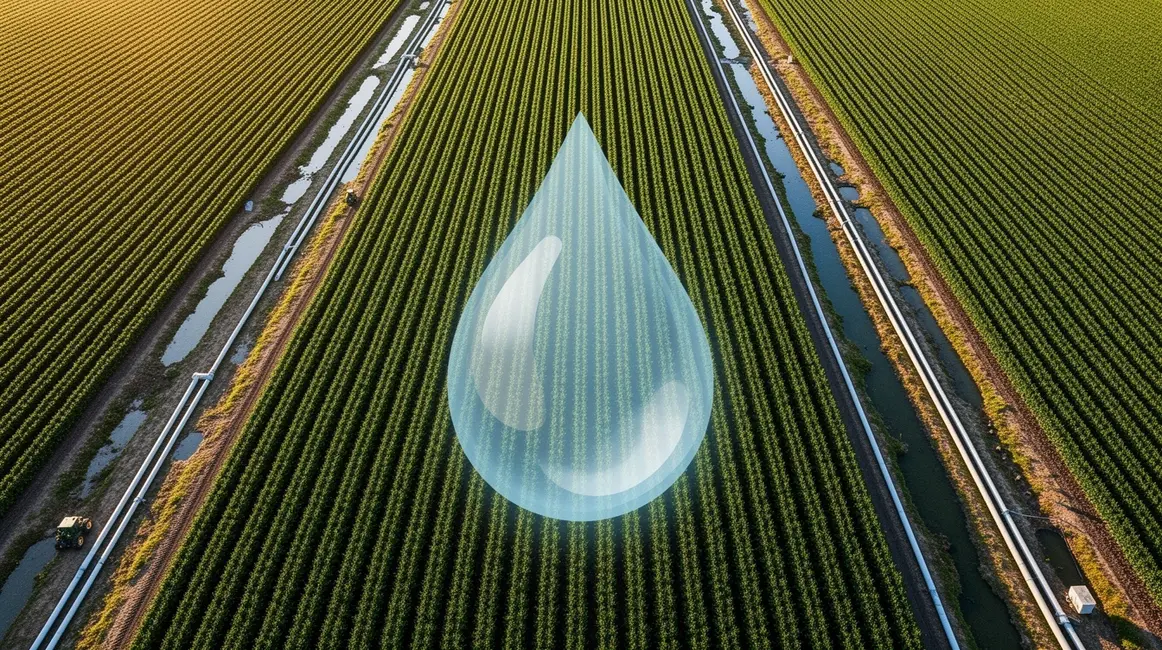 champ irrigue canalisation vue photorealiste goutte