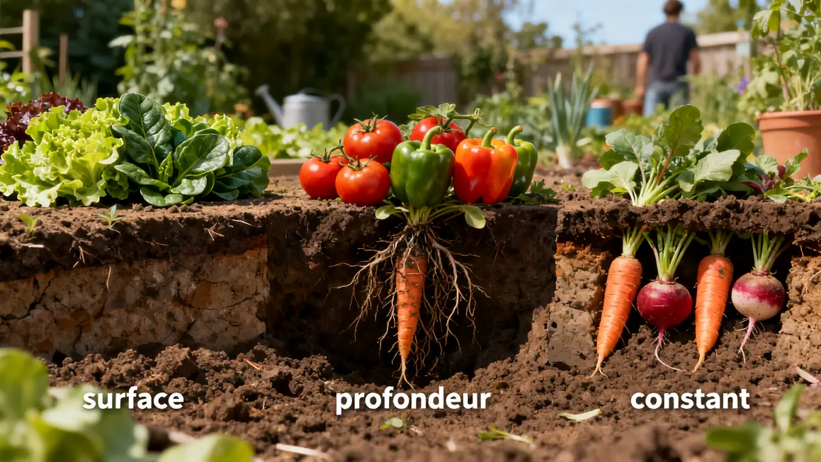 Groupes de légumes et racines selon irrigation du potager