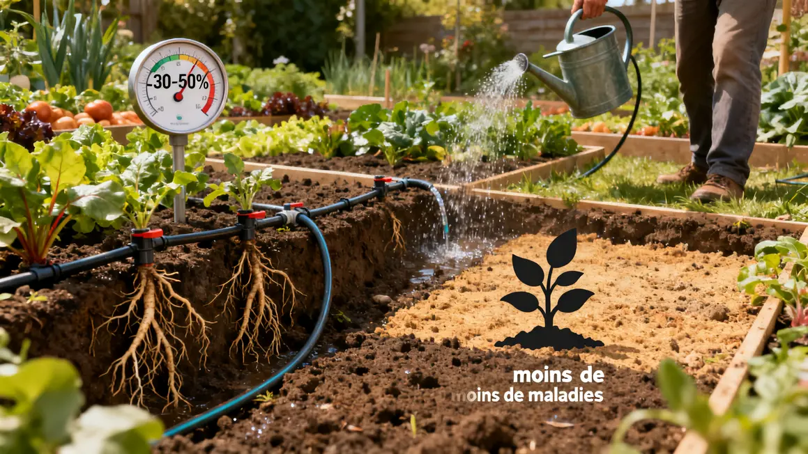 zones irrigées potager arrosage goutte-à-goutte moins de maladies