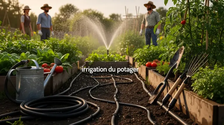 potager avec systèmes d’irrigation modernes et goutte-à-goutte