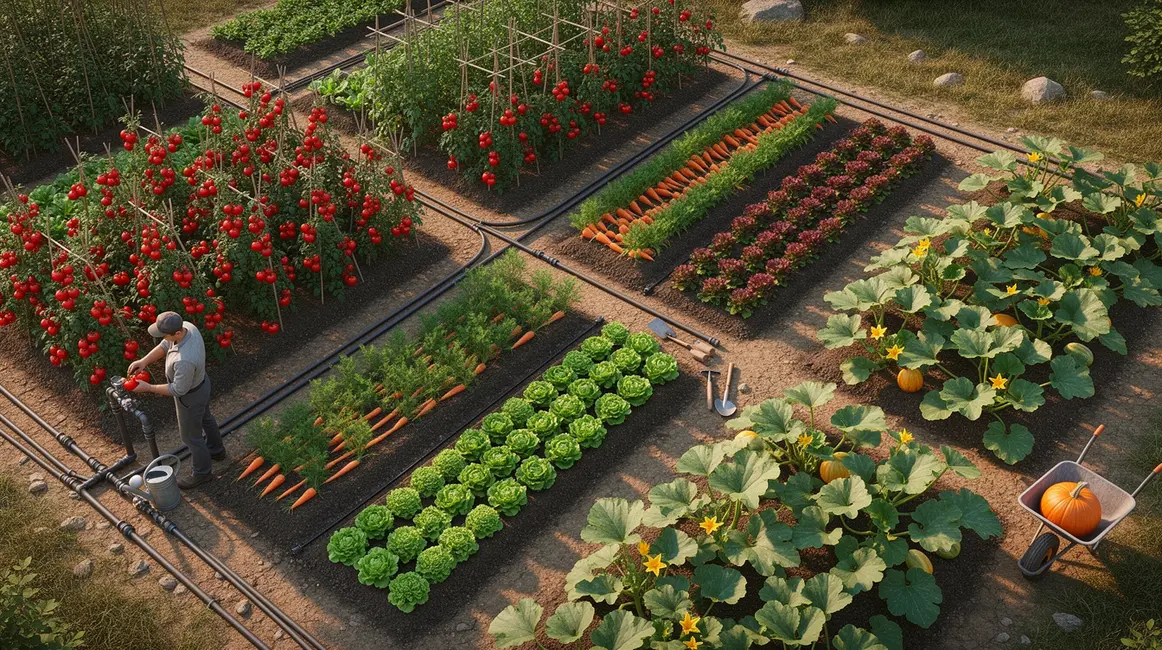 irrigation potager vue aerienne reseau tuyaux