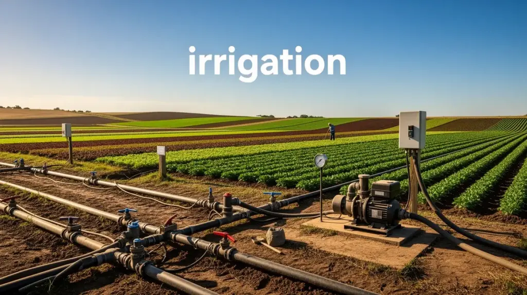 irrigation terrain agricole avec systemes tuyaux pompe cultures