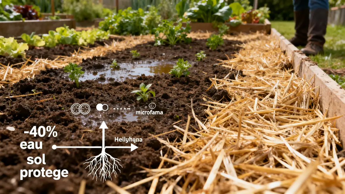 Sol potager paillé humidité réduite diagramme 40 pourcent eau