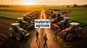 matériel agricole ferme vue aérienne tracteurs moissonneuses broyeurs