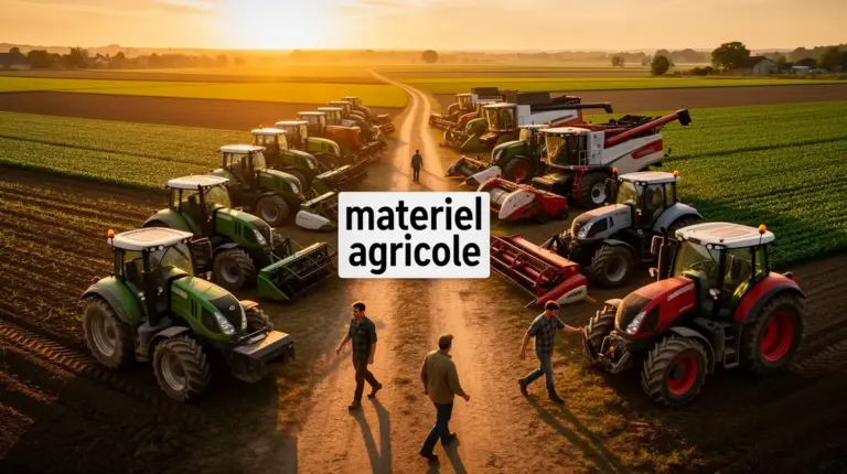matériel agricole ferme vue aérienne tracteurs moissonneuses broyeurs
