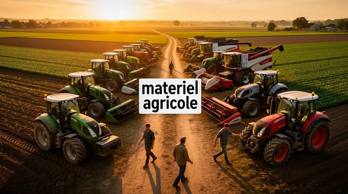 matériel agricole ferme vue aérienne tracteurs moissonneuses broyeurs