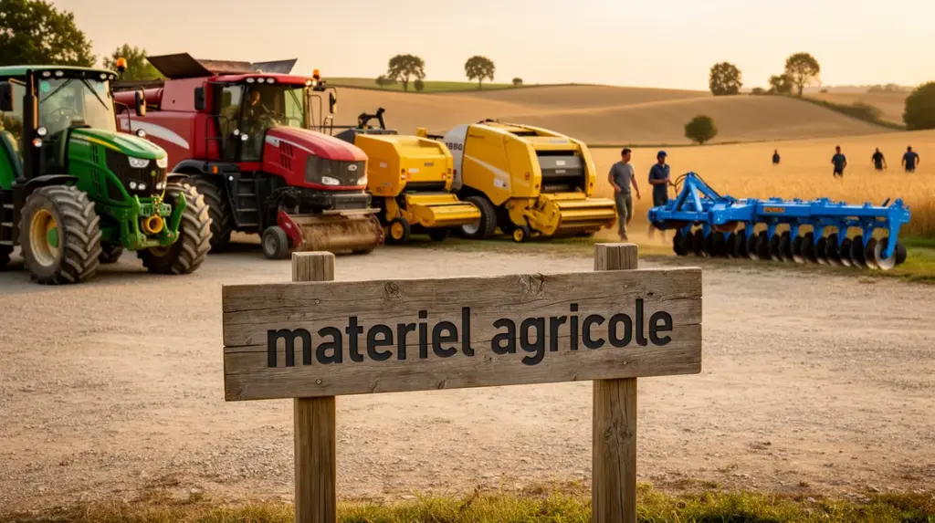 materiel agricole ferme moderne alignement machines silhouettes