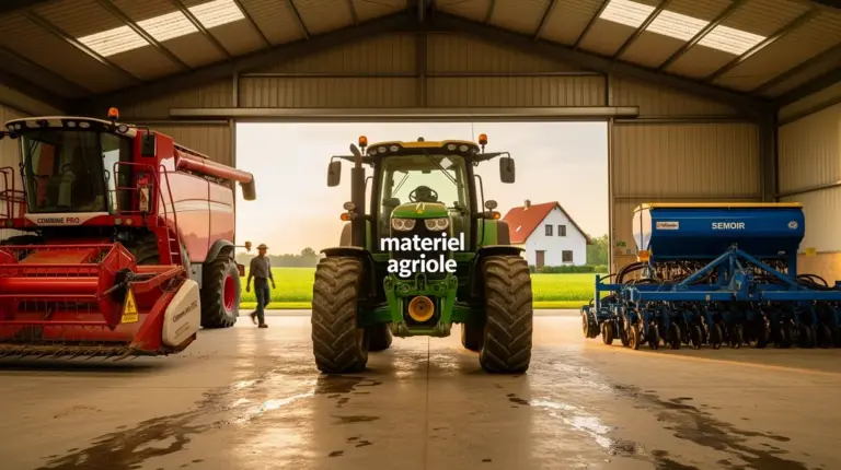 hangar agricole avec materiel machines ferme prairie