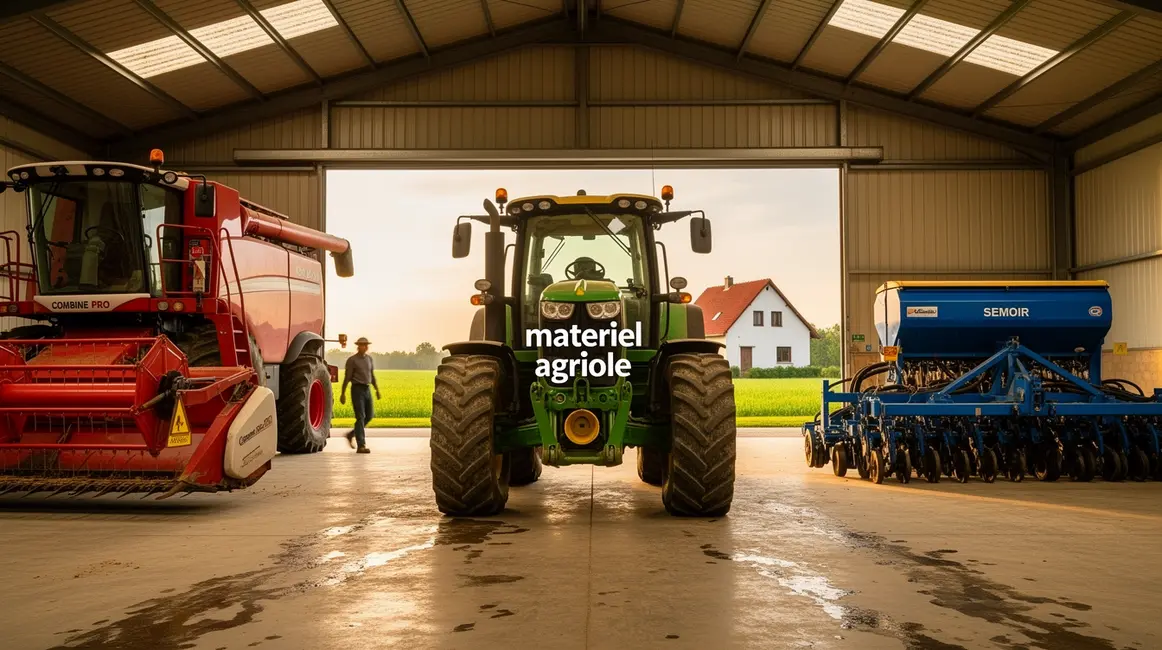 hangar agricole avec materiel machines ferme prairie