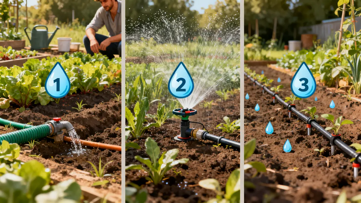 comparison systemes irrigation gravite asperseur goutte
