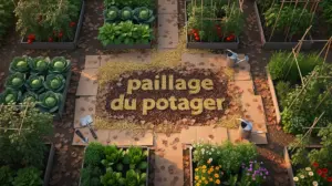 potager paillage paille feuilles cartons vue du dessus