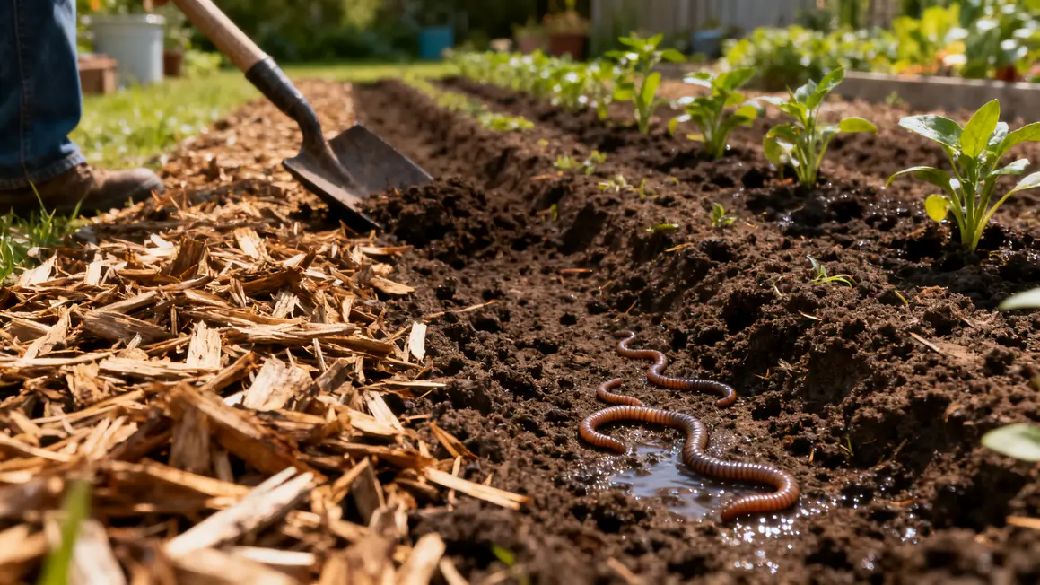 couche de paillage sur sol potager biodiversité