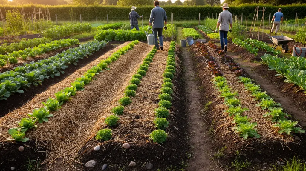 Paillage potager bio avec légumes et paillis organique