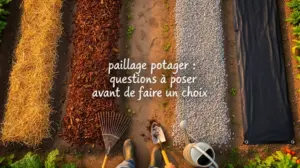 vue zenithale potager avec differents paillages