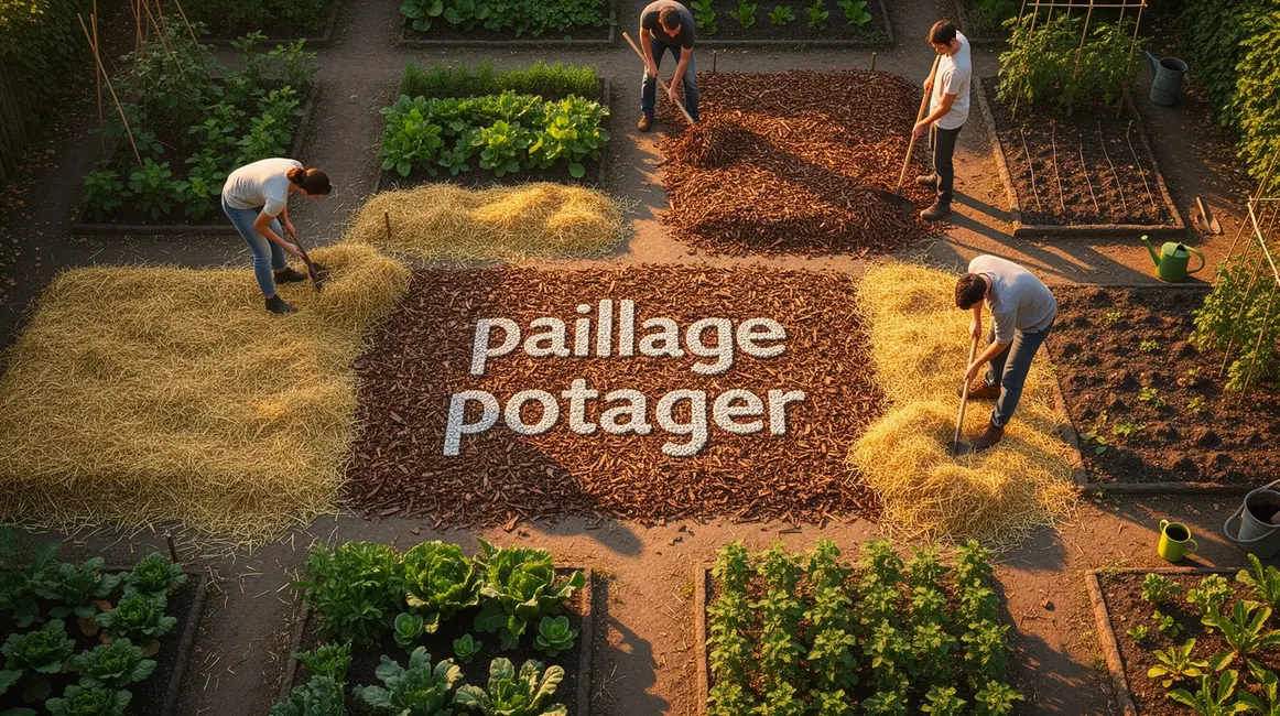 vue aérienne potager paillage paille foin BRF optimisation