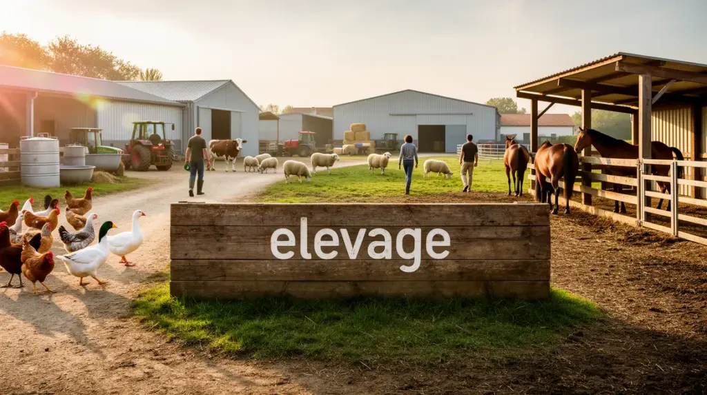 vue panoramique ferme elevage animaux abris clôtures