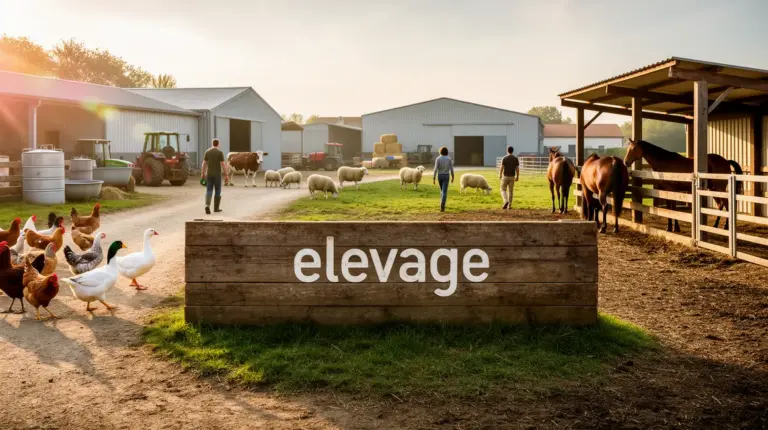 vue panoramique ferme elevage animaux abris clôtures